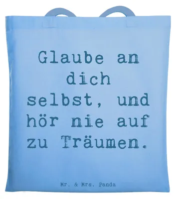 Produktbild von Mr. & Mrs. Panda Schultasche Spruch Glaube an sich selbst - Sky Blue - Geschenk, dich, Laptoptasche, Gefühl, Zitat, Stimmungen, Tasche, Motivation, totebag, Zuversicht