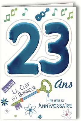 Productafbeelding van Verjaardagskaart 23 jaar met sleutelmotiv, voor jongens en meisjes