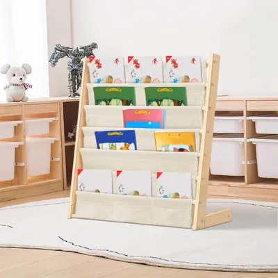 Produktbild von Bücherregal für kinder 75x30x76cm aus Baumwolle Leinen und Massivholz