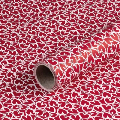 Produktbild von Geschenkpapier, Weiße Herzen, Rot, 0,70 x 10 m - Geburtstag