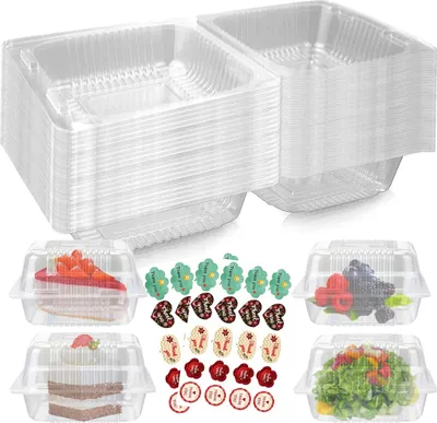 Produktbild von Famanu Tortenschachteln transparent - 50 Stück - 14 cm - lebensmittelsichere Boxen für Muffins, Salate, Käse