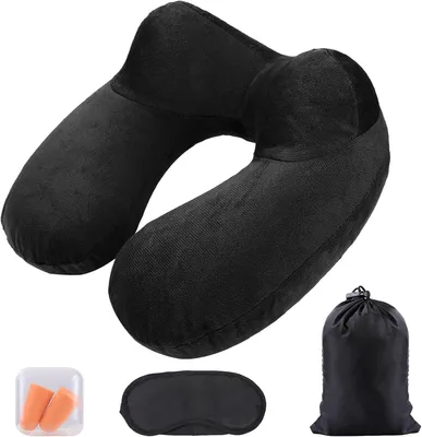 Obrázok produktu pre Nafukovací vankúšik na krk, ergonomický, veľký, s umývateľným poťahom, vhodný na cestovanie