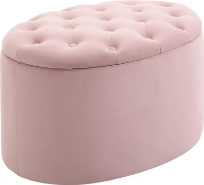 Produktbild von Fortuna Lai Sitzbank Rosa Polsterbank mit Stauraum 71x52x42cm aus samtartigem Polyester und Gummiholz ovale Form für Wohnzimmer