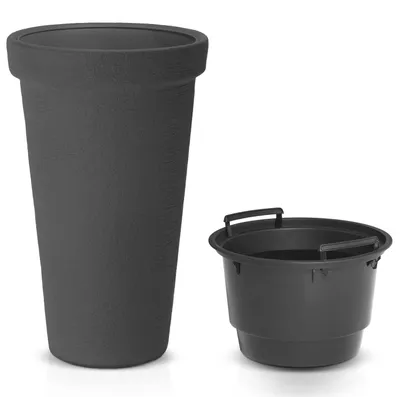 Produktbild von CASARIA® Blumentopf 42L 63x40cm XXL Pflanzkübel Hoch Rund Kunststoff Winterfest Grau Garten Terrasse Übertopf Pflanzkasten Blumenkübel Anthrazit