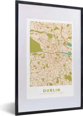 Produktbild von MuchoWow® Gerahmtes Poster Karte - Dublin - Stadtplan - Vintage 40x60 cm - Poster mit Schwarzem Bilderrahmen Wandposter Rahmen Foto Bilder - Poster in Rahmen