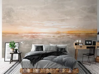 Produktbild von Vlies Fototapete Landschaft 400x280 cm Tapeten Wandtapete XXL Betonoptik Meer Sonnenuntergang wie gemalt c-A-10044-a-a