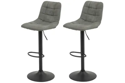 Produktbild von 2er Set Barhocker Yvonne  Vintage Grau, 360° drehbar, höhenverstellbar 62-83cm, grauer Trompeten-Fuß