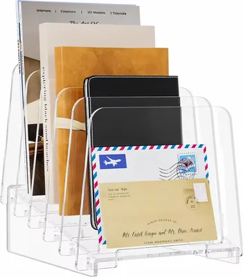 Produktbild von Stehsammler, Acryl Dateiablage Tisch Organizer, Bücher- und Zeitschriftenhalter, 5 Fächer, Büro & Schreibtisch
