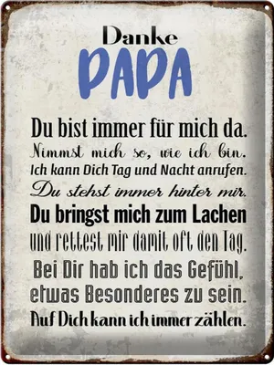 Produktbild von Blechschild Danke Papa du bist für mich da, 40 x 30 cm, Blechschilder Papi