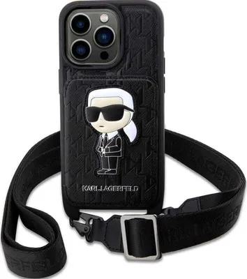 Produktbild von Etui Karl Lagerfeld Klhcp14Lcsakhpkk Na Iphone 14 Pro Hardcase - Czarne Crossbody Saffiano Monogram Ikonik
