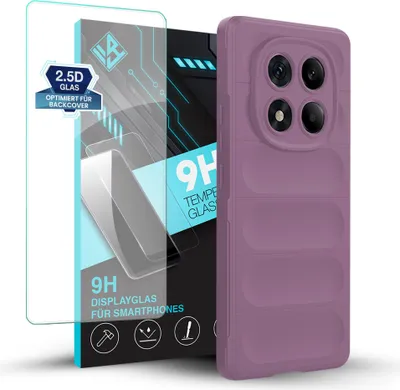 Produktbild von Handy Hülle für Xiaomi Redmi Note 14 Pro mit 9H Displayglas Displayschutz Plus Grip Case Cover Schutzhülle Softgrip Farbe: Violett