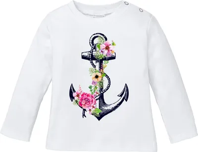Produktbild von Baby Langarmshirt Babyshirt Blumen Anker Flower Anchor Watercolor Mädchen Shirt Moonworks® weiß 80/86 (10-15 Monate)