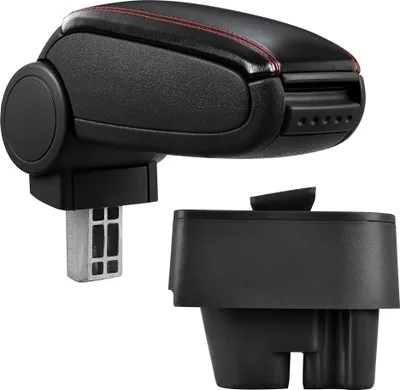 Produktbild von [pro.tec] Mittelarmlehne Passgenau für Peugeot 207, 207 SW, 207 CC ab Bj. 2006 - Armauflage mit Staufach - gepolstert - Kunst-Leder - schwarz mit roten Nähten