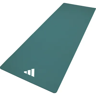 A teal Adidas yoga mat is shown on a white background.