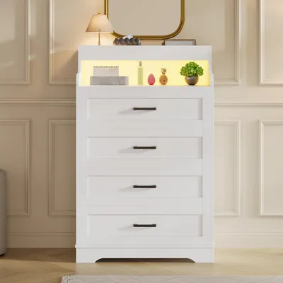 Produktbild von ProximaX  Kommode Weiß mit 4 Schubladen, RGB LED-Beleuchtung & Kippschutz