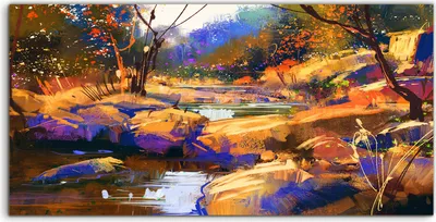 Produktbild von Coloray Canvas 120x60  Wandbild Leinwand Bilder schöne Fluss Läufe mit bunte Steinen