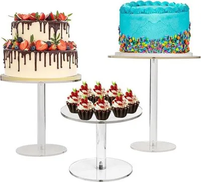 Image de Lot de plateaux à gâteaux ronds en acrylique avec pied - Plateaux de présentation pour desserts et cupcakes - Décorations de Noël et d'anniversaire