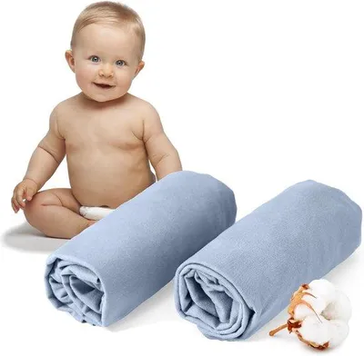 Produktbild von Babybett-Bettwäsche-Set 2er - Lichtblau, 100% Baumwolle, -