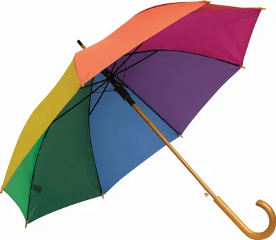 Produktbild von Stockschirm Automatik Regenbogen Ø 103 cm – Bunt Schirm Holztips Rundhakengriff und Metallspeichen Stockregenschirm