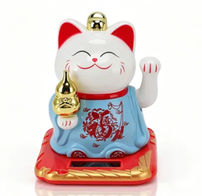 Solar-Winkekatze, Glückskatze aus ABS, winkender Arm, 10,5 cm, Blau
