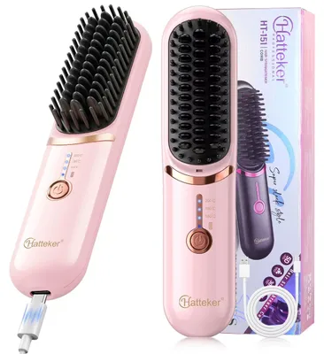Produktbild von Haarstylingkamm - Glättbürste - USB-aufladbar - Föhnfunktion - Verbrühschutz - Mehrstufige Temperaturregelung - Für Volumen, Glätten und Locken