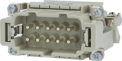Produktbild von HARTING Han 10E Anschlussverteiler Stifteinsatz (M) ""rechts"" Schraubanschluss, 10-polig+PE 500V, 16A - 1 Stück