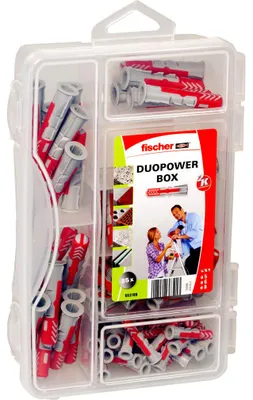 Produktbild von Fischer 553109, Dübel, Autoklaven-Porenbeton, Mauerziegel, Beton, Gipsblock, Gipsfaserplatten, Gipskarton, Kunststoff, 85 Stück(e), 30 x DuoPower 5 x 25 35 x DuoPower 6 x 30 20 x DuoPower 8 x 40