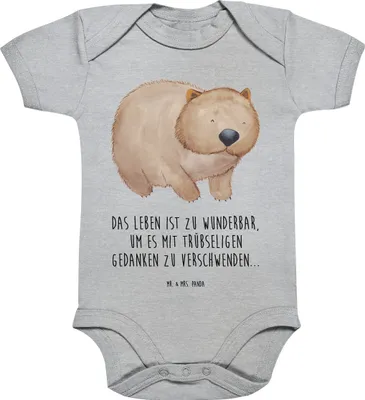 Produktbild von Mr. & Mrs. Panda Strampler Baby Wombat 12. - 18. Monat - Heather Grey - Geschenk, Babybody, Australien, Spruch, babykleidung body, Motivation, Einteiler, Lustige Sprüche