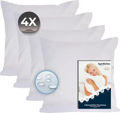 Produktbild von Komfortec Wasserdichter Kissenbezug 4er Set 80x80 cm mit Reißverschluss, Atmungsaktiv, Hypoallergen Kopfkissenbezüge, Anti-Milben, 4 Stück Kissenschoner, Weiß
