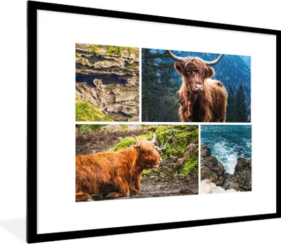 Produktbild von MuchoWow® Gerahmtes Poster Schottische Highlander - Collage - Landschaft 80x60 cm - Poster mit Schwarzem Bilderrahmen Wandposter Rahmen Foto Bilder - Schlafzimmer-Dekorationen - Fotoposter