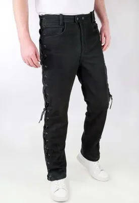 Immagine prodotto di Pantaloni allacciati in pelle di vacchetta e nabuk - Nero / 34