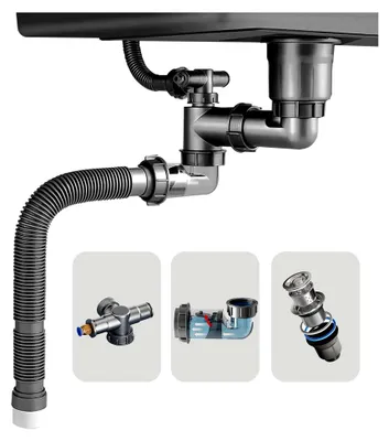 Produktbild von Küchenablaufset für ein Spülbecken, platzsparend, flexibel, mit Siphon und 3-1/2-Zoll-Ablaufgarnitur, geeignet für Küche, Bad und Wohnmobil
