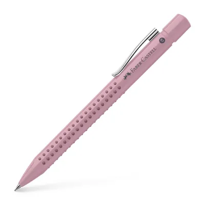 A pink Faber-Castell mechanical pencil with a textured grip.