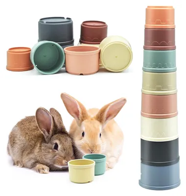 Image de Gobelet empilable jouet lapin - Lot de 8 - Couleurs Morandi - Jouet nid et bol à friandises