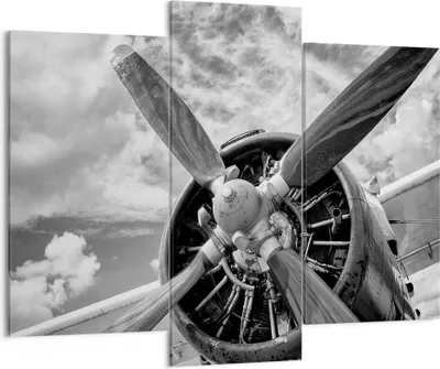 Produktbild von Bild auf Leinwand - Leinwandbild - 3 Teile - Motor Schwarzweiß Propeller - 130x100cm - Wand Bild - Wanddeko - Wandbilder - Leinwanddruck - Bilder - Wanddekoration - Leinwand bilder - CB130x100-4289