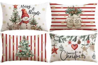 Produktbild von Kissenbezüge Weihnachten 4er Set 30x50 cm Schneemann Rot Polyester-Leinen