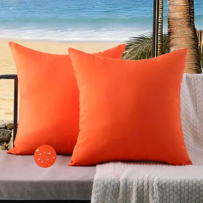 Produktbild von Set mit 2 Outdoor-Kissenbezügen, 50 x 50 cm, orange, wetterfest, wasserdicht, für Garten, Balkon, Terrasse, Lounge, Außenbereich, Sofadekoration