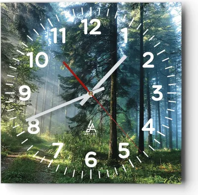 Produktbild von Wanduhr - Quadrat - Glasuhr - Wald Dämmerung die Sonne - 30x30cm - Schleichendes Uhrwerk - Lautlos - zum Aufhängen bereit - Dekoration Modern - Wanddekoration aus Glas - C4AC30x30-4398