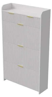 Produktbild von Schuhschrank Flur - Moderner Schuhschrank 80×24×110 cm - 3 Klapptüren - 2 Schubladen - Platzsparend - Holz - Weiß