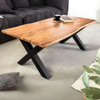 Produktbild von Massiver Couchtisch ARBOL 120cm Akazie natural Baumkante X-Gestell