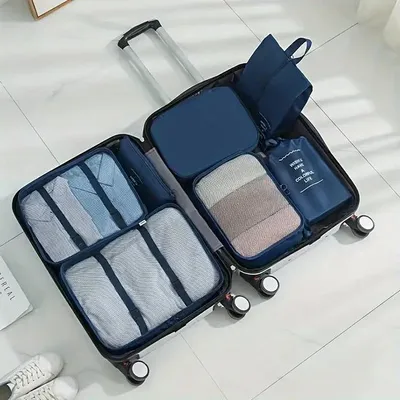Image de Packing Cubes Set 7-pièces - Organisateur de valise pour les voyages, léger et peu encombrant, en bleu