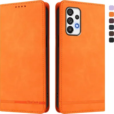 Produktbild von Hülle für Samsung Galaxy A72, Retro Kunstleder Ständer Klapphülle mit Kartenfächer und Magnetische Orange