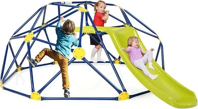 Imagen del producto de Estructura de juegos tipo cúpula y juego infantil, cúpula geométrica con tobogán, capacidad de carga de 180 kg, ideal para parques infantiles para niños de 3 a 10 años, perfecto para gimnasios, patios traseros, jardines y parques