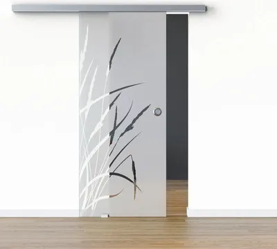 Produktbild von Pertura Glasschiebetür Komplettset Glera Blade 02 775x2175 mm Links inkl.Beschlag Selir Aluminium Edelstahloptik,Griffmu