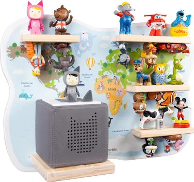 Produktbild von bunnyboo Toniebox Regal - für Toniebox und Figuren - ausreichend Platz für bis zu 32 Tonie Hörfiguren - Weltkarte - e Qualität - Für Junge und Mädchen