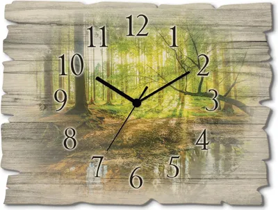 Produktbild von ARTland Holz Wanduhr Funkuhr - schwarzer Zeiger Wald mit Bach Größe: 40x30 cm