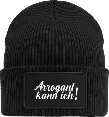 Produktbild von Huuraa Beanie Arrogant kann ich Schriftzug Black doppellagige Polyacryl Mütze mit Patch Geschenkidee