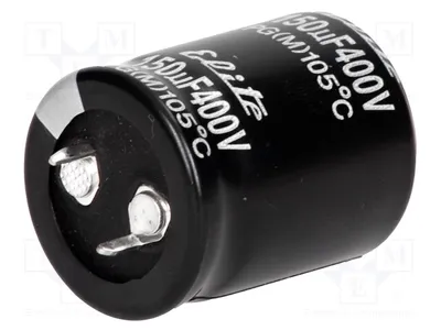 Obrázok produktu pre 1x Kondenzátor: elektrolytický, 150 µF, typ SNAP-IN, 400 V DC, priemer 25 mm, dĺžka 31 mm, kód PG2G151MND2531