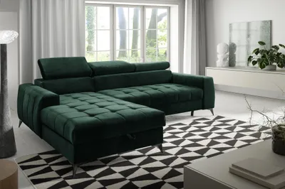 Produktbild von Ecksofa Schlafsofa Sofa AGNESA XS Stoff Salvador Dunkelgrün Ottomane Links