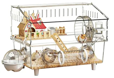 Produktbild von Hamsterkäfig, zweistöckig, mit Trinkflasche und Toilettenbereich